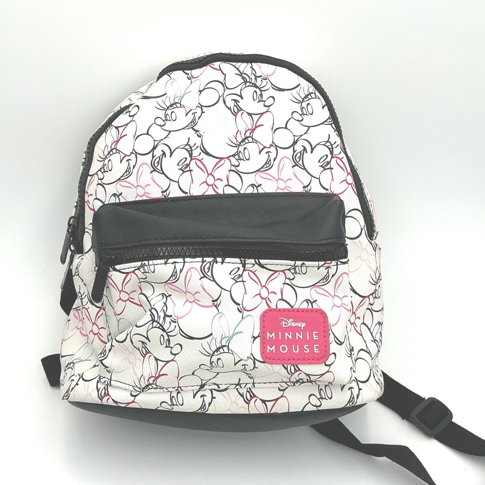 Disney Bioworld Minnie Mouse Mini‎ Backpack White Sketch Print Faux Leather Bag